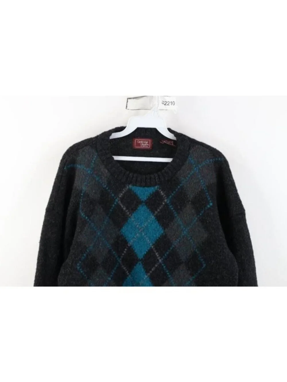 Vintage 90s Streetwear Womens Large Shetland Wool Knit Argyle Diamond Sweater